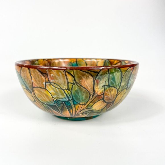 Orvieto Italy Loredana Molio Hand-Painted Bowl Colorful Leaves - Picture 2 of 7